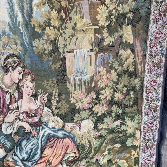 Vintage Italian Tapestry Nobel Pastorale Francois Boucher Courting Couple - Picture 5 of 14